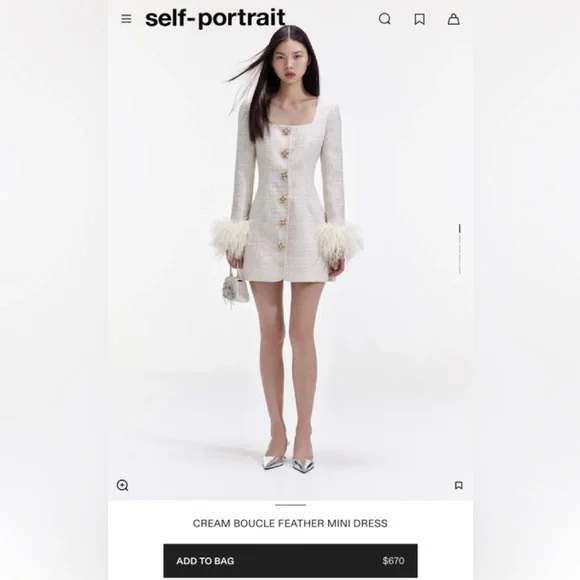Self-Portrait | Dresses | Self Portrait Cream Boucle Feather Mini Dress |  Poshmark